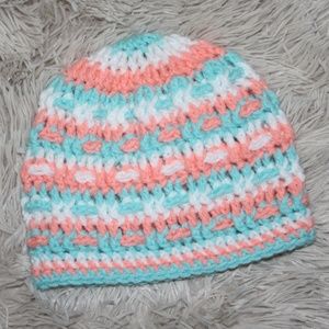 Beautiful Peach, Aqua and white toddler beanie